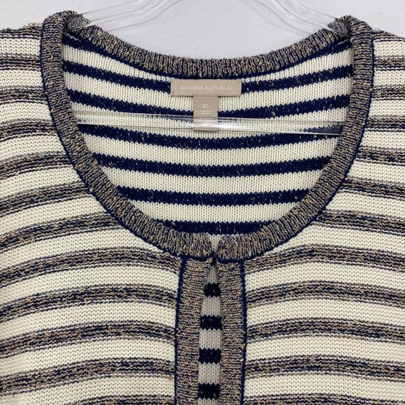 Banana Republic size XL Striped Metallic Crew Neck Cardigan Preppy - Picture 3 of 10
